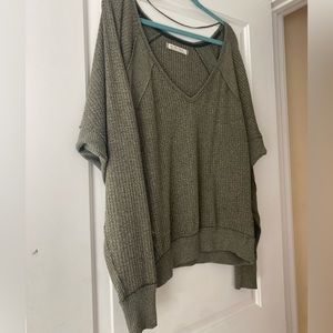 Army green off the shoulder free people long sleeve, size medium, cozy material